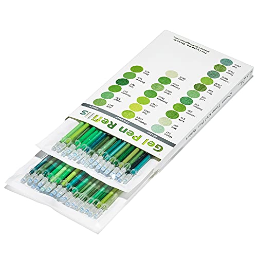 OfficeGoods Gel Pen Refills - 24 Individual Colors - Fits Most Gel Pens - Fast Drying Ink - Perfect for Artists, Adult & Kids Coloring Books, Mandalas, Nature - 2 Pack - Greens - Image 1