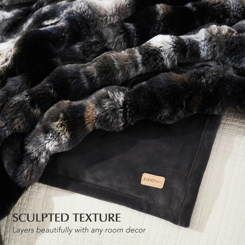 EverGrace Ultra Soft Luxury Fluffy Faux Rabbit Fur Throw Blanket, Thick Warm Bubble Throw for Bed, Cozy Plush Reversible Blankets for Couch, Chair, Sofa, Charcoal Grey Heather, 50x60 Inches - Image 5