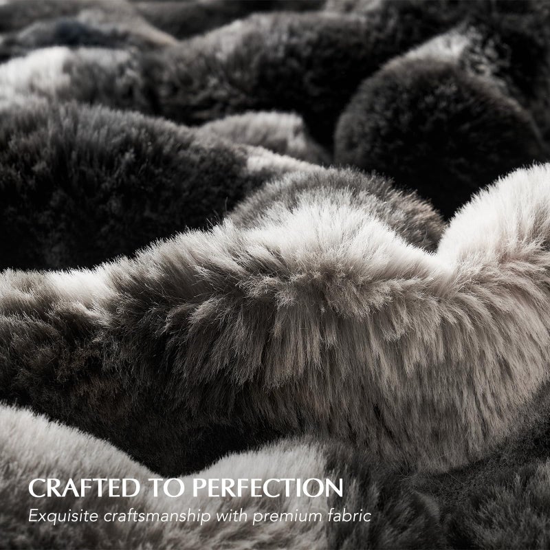 EverGrace Ultra Soft Luxury Fluffy Faux Rabbit Fur Throw Blanket, Thick Warm Bubble Throw for Bed, Cozy Plush Reversible Blankets for Couch, Chair, Sofa, Charcoal Grey Heather, 50x60 Inches - Image 4