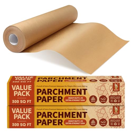 katbite 2 Value Pack 15in x 242ft, 300 Sq.Ft Unbleached Parchment Paper Roll for Baking, Katbite Parchment Baking Paper with Serrated Cutter, Non-stick Roll for Cooking, Air Fryer, Steaming, Bread - Image 2