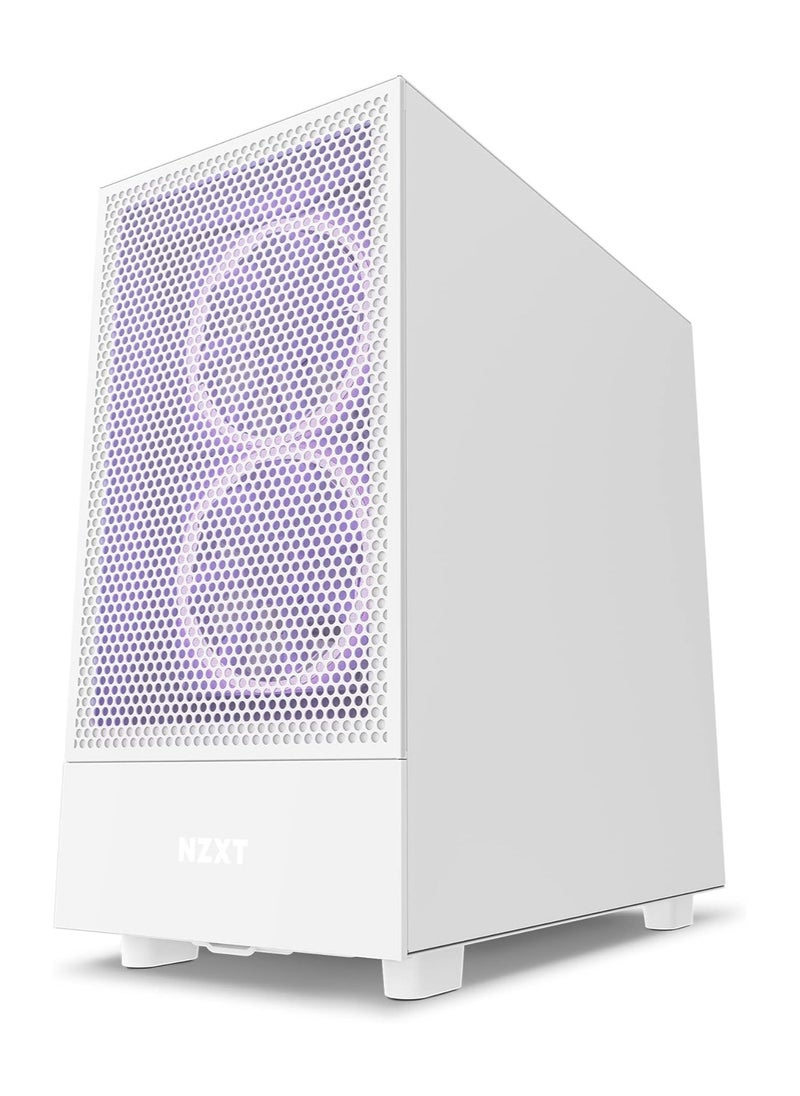 NZXT - حقيبة ألعاب NZXT CC-H51FW-01 H5 Flow Compact ATX Mid-Tower للكمبيوتر الشخصي، لوحة أمامية مثقوبة لتدفق الهواء العالي، لوحة جانبية من الزجاج المقسى، إدارة الكابلات، مراوح 2 × 120 مم، دعم مشعاع 280 مم أبيض - Image 1