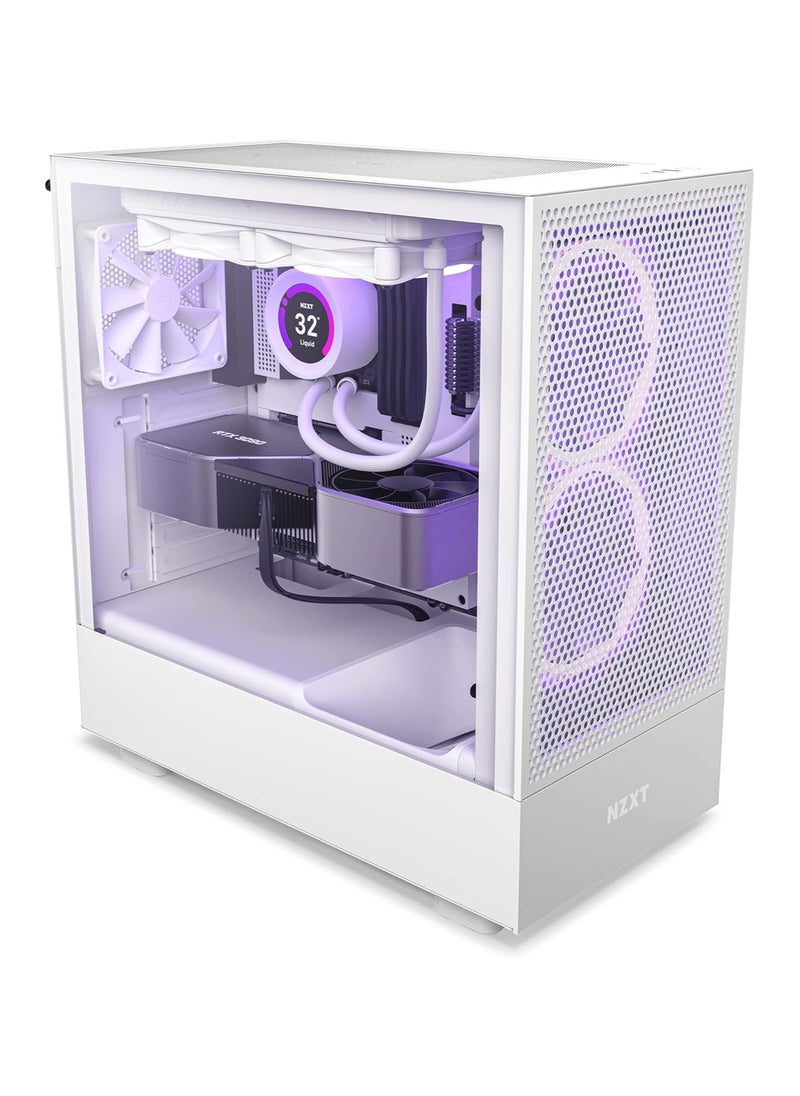 NZXT - حقيبة ألعاب NZXT CC-H51FW-01 H5 Flow Compact ATX Mid-Tower للكمبيوتر الشخصي، لوحة أمامية مثقوبة لتدفق الهواء العالي، لوحة جانبية من الزجاج المقسى، إدارة الكابلات، مراوح 2 × 120 مم، دعم مشعاع 280 مم أبيض - Image 1