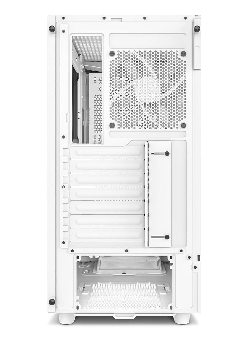 NZXT - حقيبة ألعاب NZXT CC-H51FW-01 H5 Flow Compact ATX Mid-Tower للكمبيوتر الشخصي، لوحة أمامية مثقوبة لتدفق الهواء العالي، لوحة جانبية من الزجاج المقسى، إدارة الكابلات، مراوح 2 × 120 مم، دعم مشعاع 280 مم أبيض - Image 1