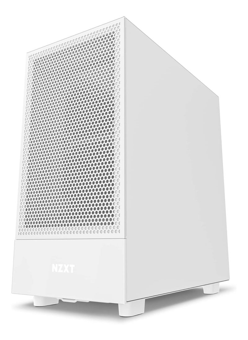 NZXT - حقيبة ألعاب NZXT CC-H51FW-01 H5 Flow Compact ATX Mid-Tower للكمبيوتر الشخصي، لوحة أمامية مثقوبة لتدفق الهواء العالي، لوحة جانبية من الزجاج المقسى، إدارة الكابلات، مراوح 2 × 120 مم، دعم مشعاع 280 مم أبيض - Image 1