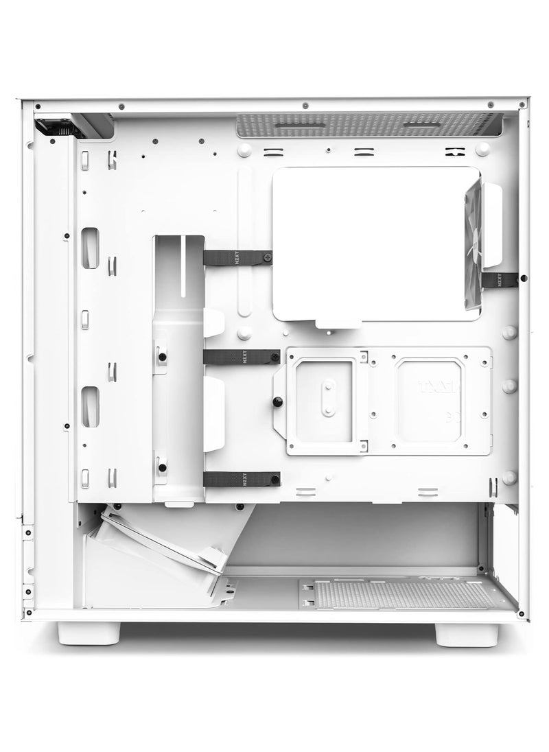 NZXT - حقيبة ألعاب NZXT CC-H51FW-01 H5 Flow Compact ATX Mid-Tower للكمبيوتر الشخصي، لوحة أمامية مثقوبة لتدفق الهواء العالي، لوحة جانبية من الزجاج المقسى، إدارة الكابلات، مراوح 2 × 120 مم، دعم مشعاع 280 مم أبيض - Image 1