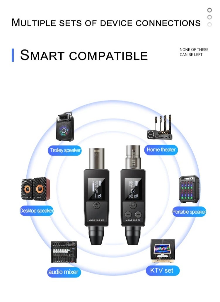 EVEREEN - VK-38 UHF Wireless Microphone Converter, XLR Transmitter And Receiver for Dynamic Microphone Guitar Receiver Transmission Adapter - Image 1
