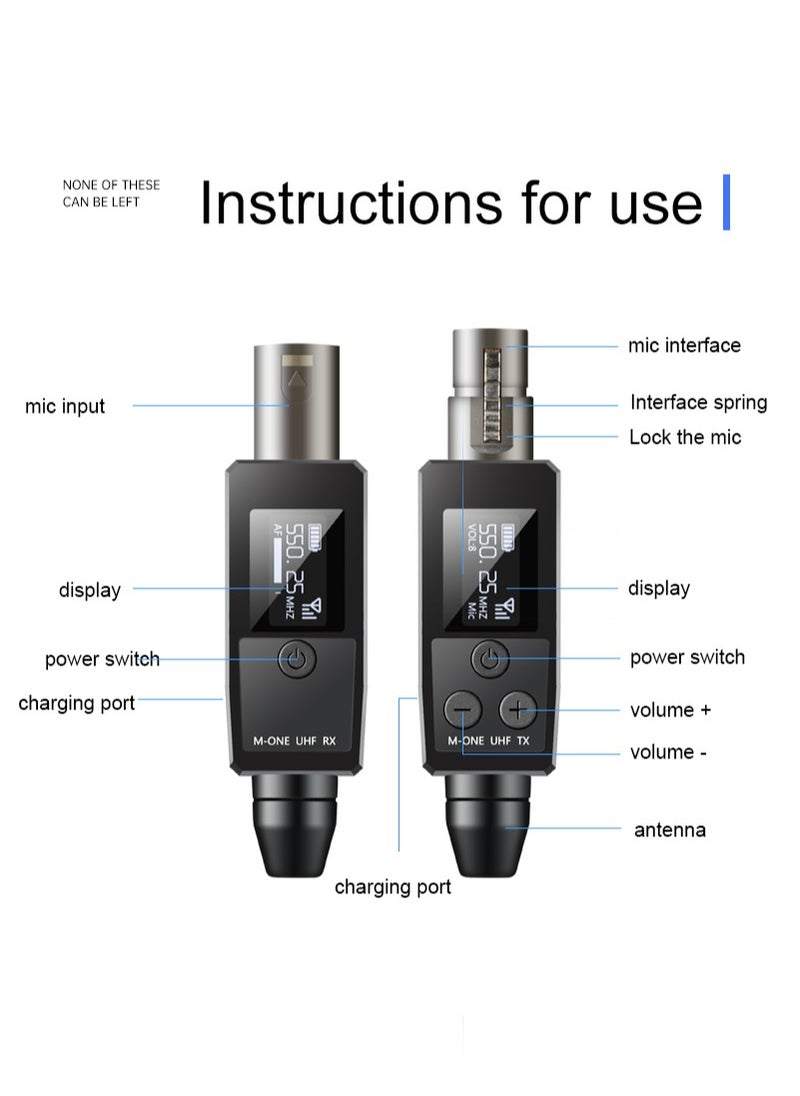 EVEREEN - VK-38 UHF Wireless Microphone Converter, XLR Transmitter And Receiver for Dynamic Microphone Guitar Receiver Transmission Adapter - Image 1