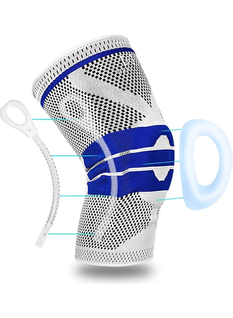 كمادات ضاغطة للركبة – دعم وتخفيف ألم الركبة للجري وكرة السلة ورفع الأثقال والتمارين – للرجال والنساء، مع وسادات سيليكون، رمادي (M) - Image 1