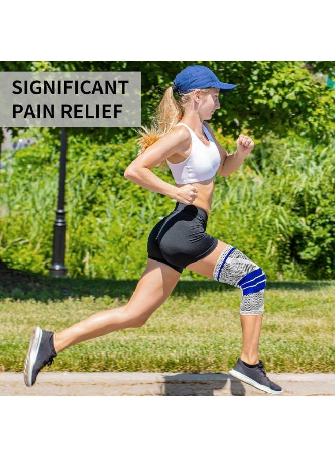 كمادات ضاغطة للركبة – دعم وتخفيف ألم الركبة للجري وكرة السلة ورفع الأثقال والتمارين – للرجال والنساء، مع وسادات سيليكون، رمادي (M) - Image 5