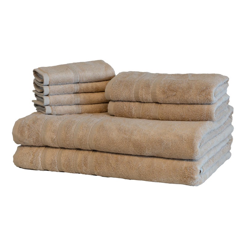 Mosobam Luxury Turkish 8pc XL Towel Set 35X70 16X30 13X13 Light Taupe 700 GSM Bamboo Viscose  Aegean Turkish Combed Cotton