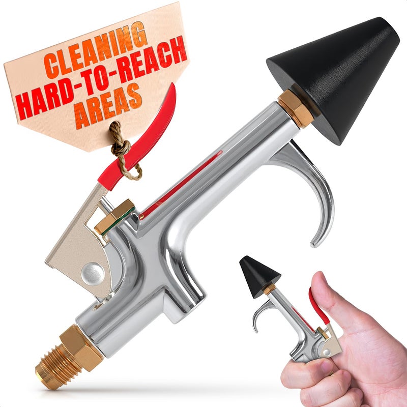 Air Nozzle Blow Gun for Compressor - Stainless Steel Air Gun Blower with Pressure Adjustment, Rust-Resistant Brass Thread, Rubber Tip, Thumb Switch Lever - Compact HVAC Tools for Cleaning Tight Spaces
