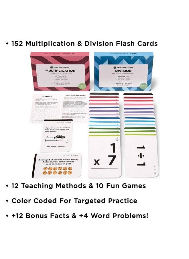 Think Tank Scholar - Multiplication And Division Flash Cards (300 Facts) Award Winning Math Facts 1 12 Flashcards Set Kids Ages 8+ 3Rd 4Th 5Th 6Th Grade 6 Teaching Methods 5 Games For Learning - Image 1