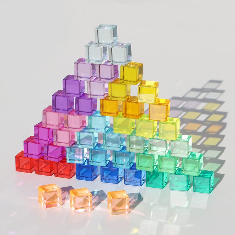 KOAICS Rainbow Crystal Acrylic Cubes Children Learning Color Light Shadow Toy, Stacking Gem Blocks Sensory Building Blocks for Kids(48PCS)â€¦ - Image 1