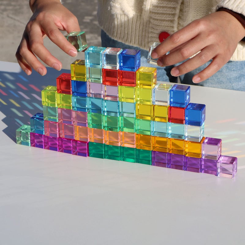 KOAICS Rainbow Crystal Acrylic Cubes Children Learning Color Light Shadow Toy, Stacking Gem Blocks Sensory Building Blocks for Kids(48PCS)â€¦ - Image 4