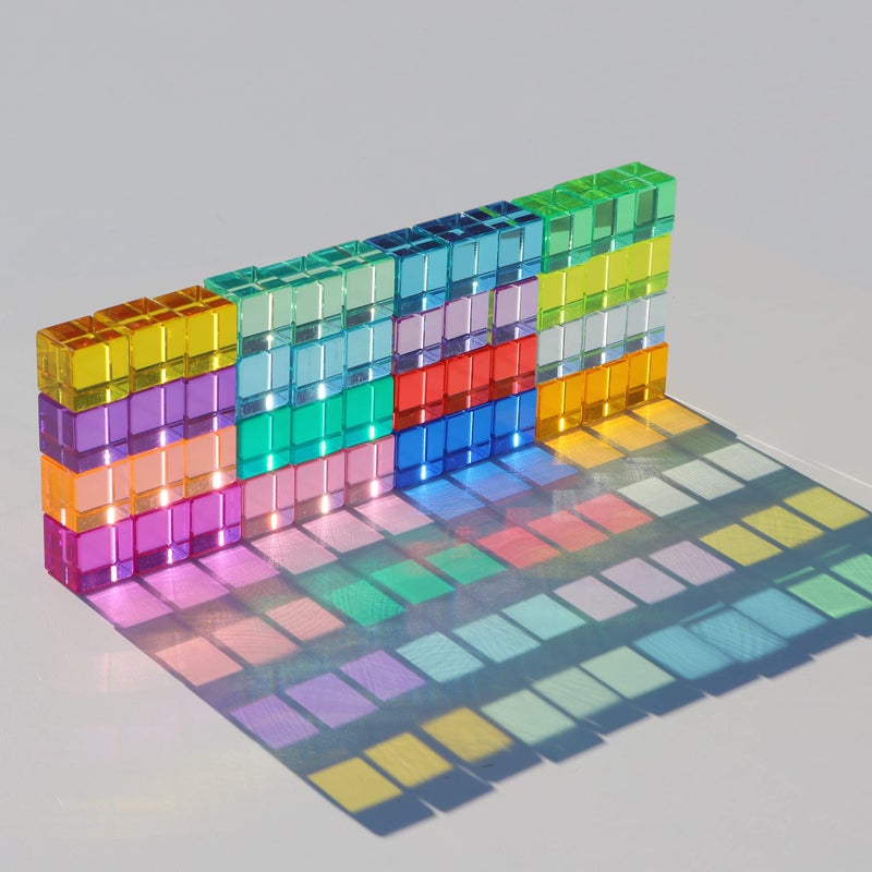 KOAICS Rainbow Crystal Acrylic Cubes Children Learning Color Light Shadow Toy, Stacking Gem Blocks Sensory Building Blocks for Kids(48PCS)â€¦ - Image 3