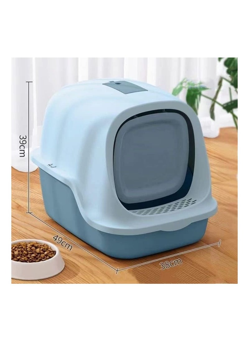 Generic - Cat Litter Box with Lid, Fully Enclosed Splash-Proof and Leak-Proof Urine Litter Box, High Edge and Odorless Cat Litter Box, Easy to Installation and Clean (Blue) - Image 1