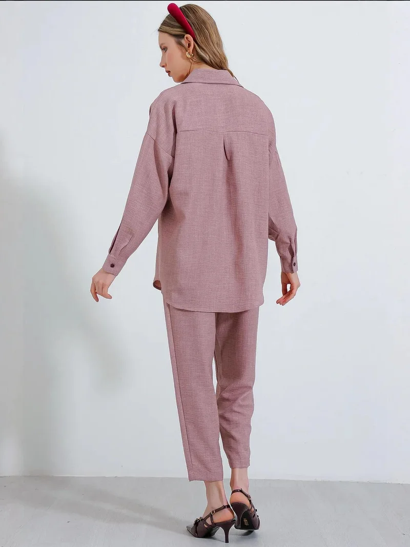 BIG DART BDART Linen Blend Long Sleeve Shirt and Pants Co-ord Set