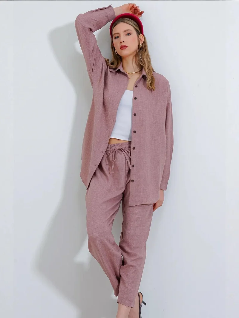 BIG DART BDART Linen Blend Long Sleeve Shirt and Pants Co-ord Set