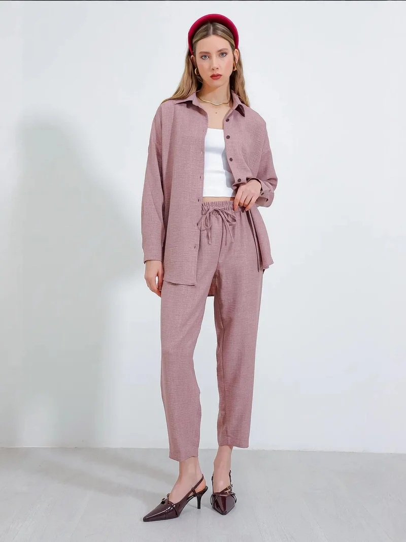 BIG DART BDART Linen Blend Long Sleeve Shirt and Pants Co-ord Set