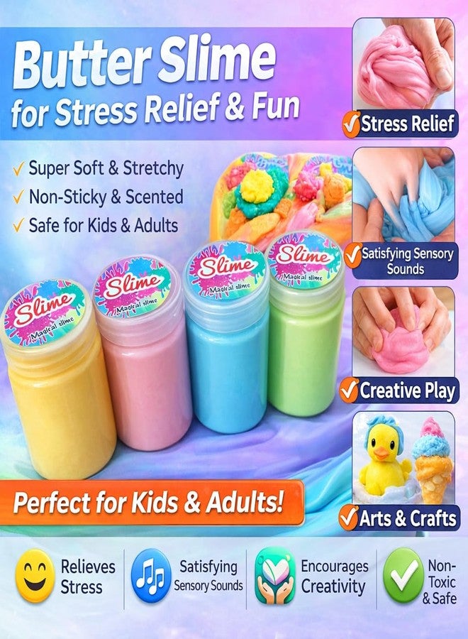 LAALIYA Lemon Scented Butter Slime for Kids (2 Pack, 300g) - Super Soft, Non-Toxic & Fluffy Sensory Toy - Stretchy Stress Relief Slime Kit for Boys & Girls Age 3-10 Years - Image 3