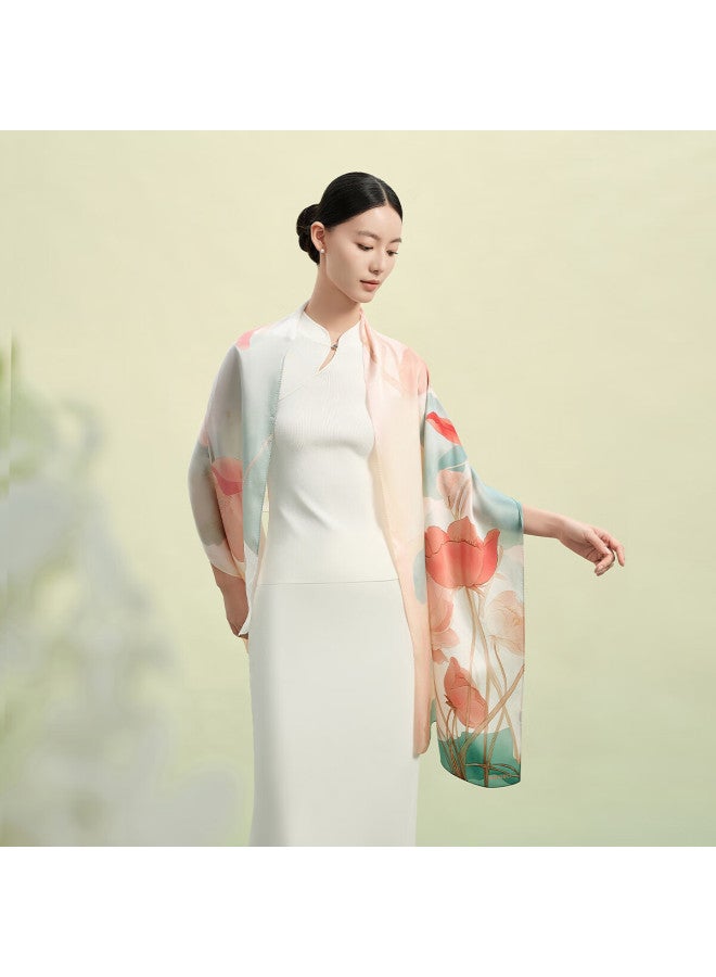 Wanshili × Palace Museum Cultural Collaboration New Silk Scarf Birthday Gift For Mom Twelve Flower desses Lotus Picking Song