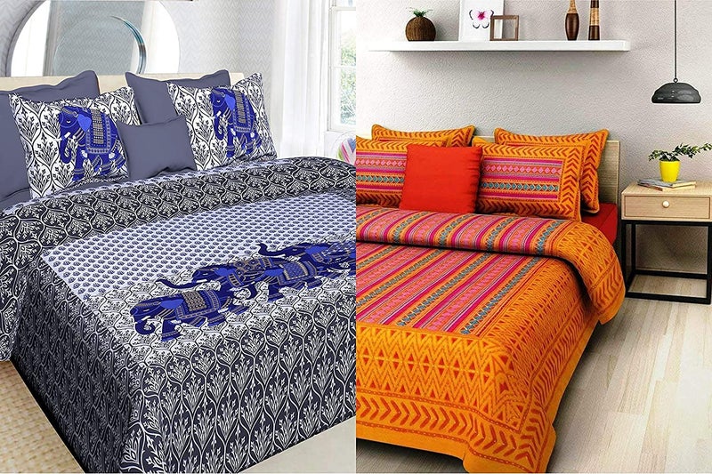 EarlyMart Cotton Comfort 144 TC Rajasthani Jaipuri Traditional Printed Double Bed Bedsheet with 2 Pillow Covers (Double_034, Multicolor, King Size) - Image 2
