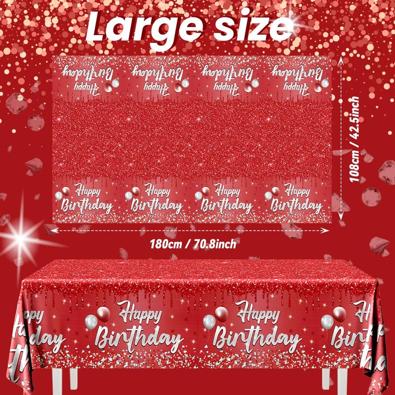 Dydamud Happy Birthday Party Decorations 3Pcs Happy Birthday Tablecloth Red and Sliver Table Cloth Plastic Table Cover for Women Men Baby Shower Party Supplies - Image 4