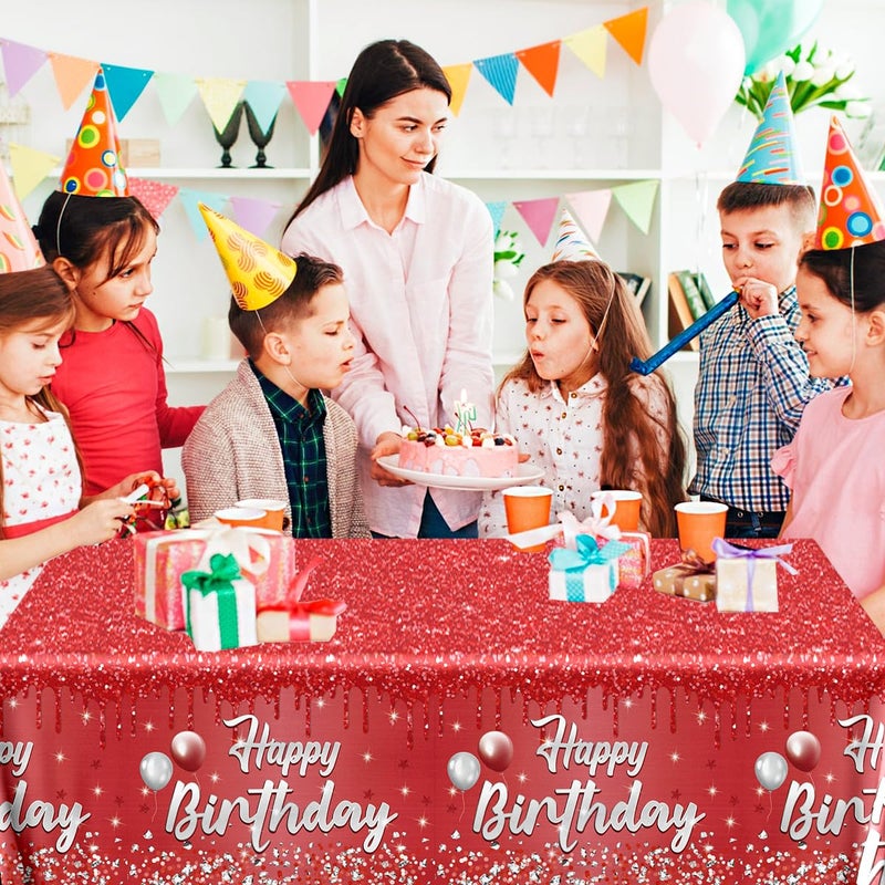 Dydamud Happy Birthday Party Decorations 3Pcs Happy Birthday Tablecloth Red and Sliver Table Cloth Plastic Table Cover for Women Men Baby Shower Party Supplies - Image 2
