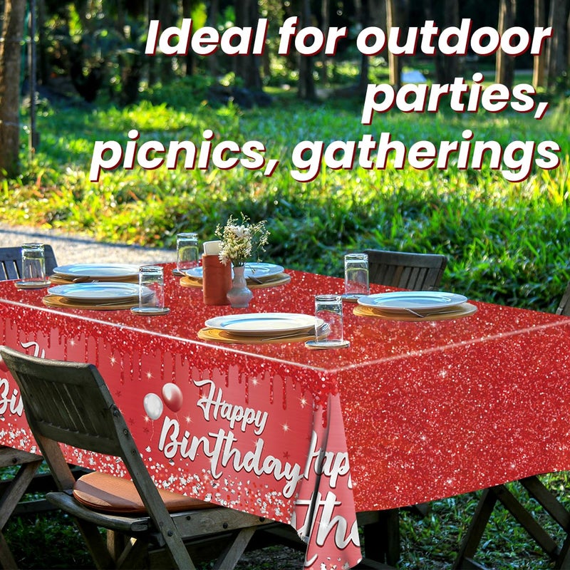 Dydamud Happy Birthday Party Decorations 3Pcs Happy Birthday Tablecloth Red and Sliver Table Cloth Plastic Table Cover for Women Men Baby Shower Party Supplies - Image 3