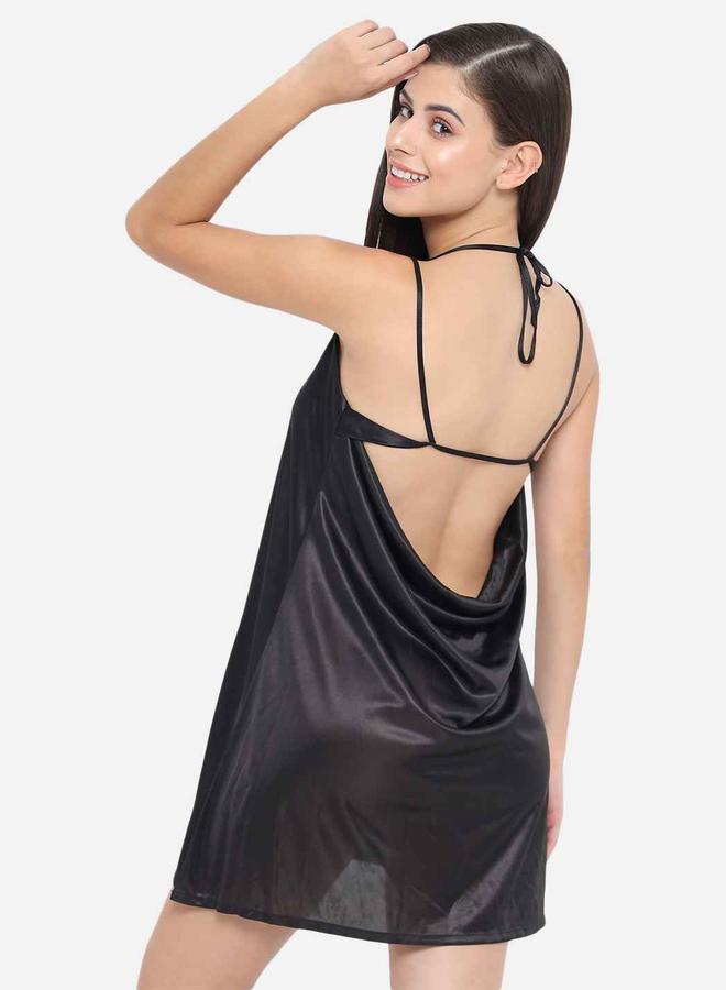 Take Two Solid V Neck Strappy Satin Babydoll By Klamotten - Image 1