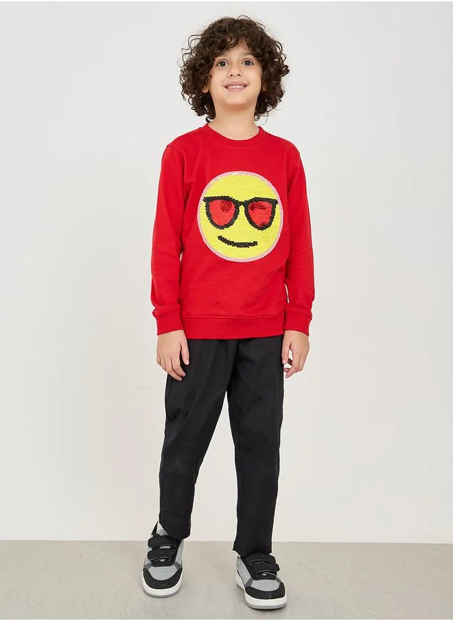 Styli Sequined Emoji Round Neck Sweatshirt