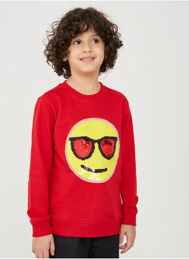 Styli Sequined Emoji Round Neck Sweatshirt