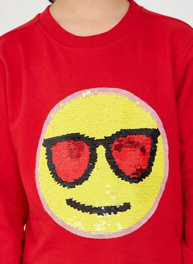 Styli Sequined Emoji Round Neck Sweatshirt