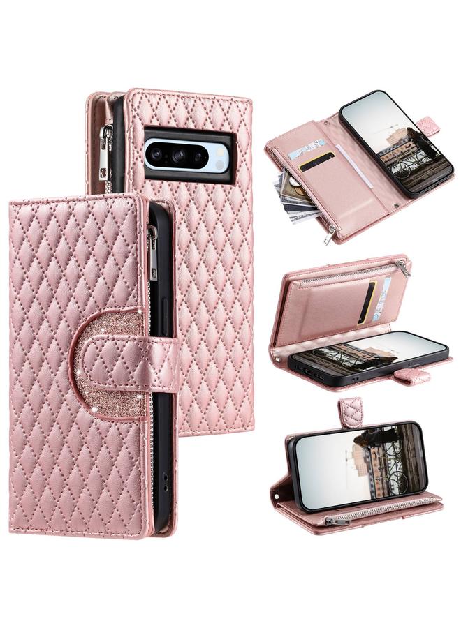 Green Tiger Case For Google Pixel 8 Pro Glitter Lattice Zipper Wallet Leather Phone Case - Image 1