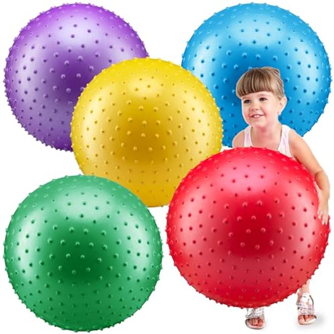 Bedwina 18-Inch Big Balls for Toddlers and Kids Pack of 5 Inflatable Giant Balls for Kids with Hand Air Pump, Big Bouncy, Sensory Play, Stress Toy, Knobby, Large Playground, Recess, Games for Children - Image 4