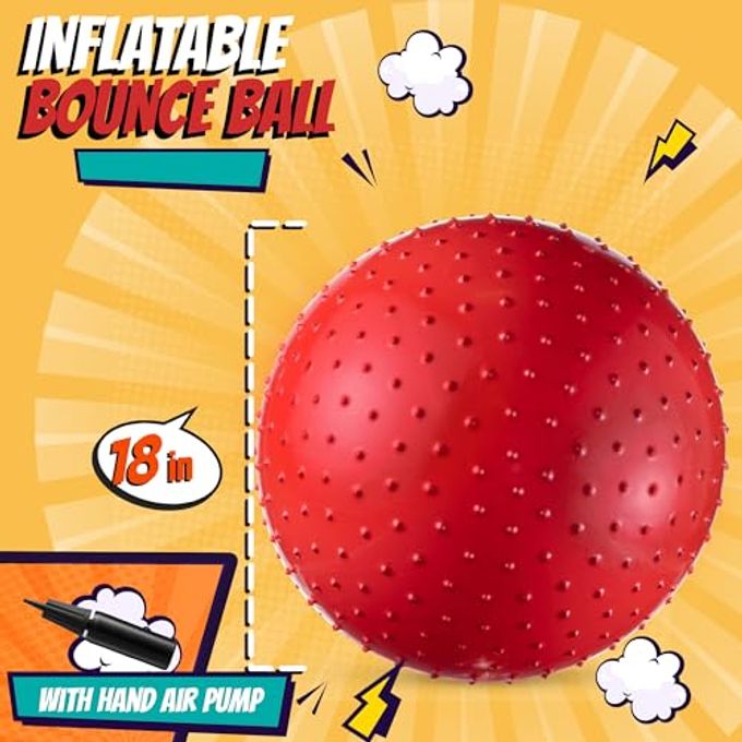 Bedwina 18-Inch Big Balls for Toddlers and Kids Pack of 5 Inflatable Giant Balls for Kids with Hand Air Pump, Big Bouncy, Sensory Play, Stress Toy, Knobby, Large Playground, Recess, Games for Children - Image 3