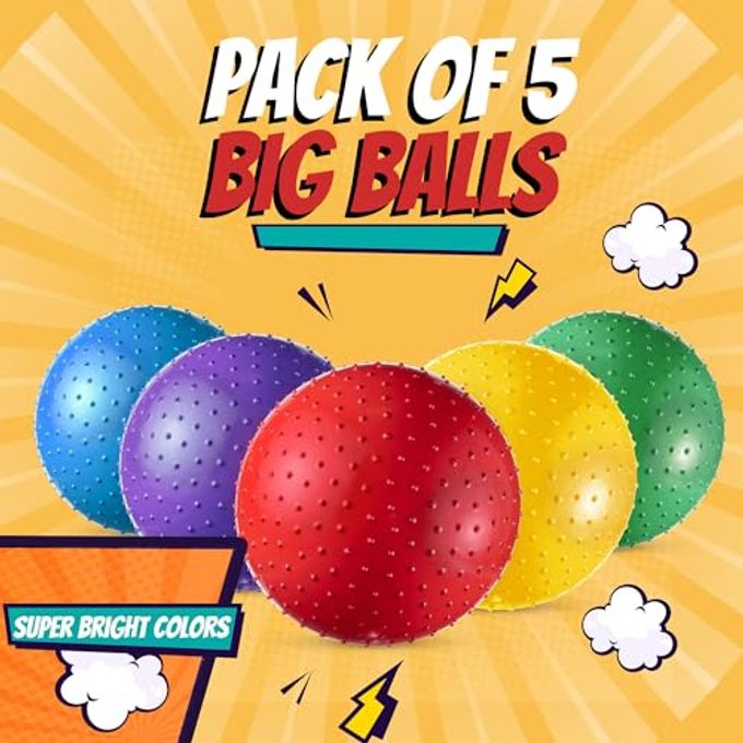 Bedwina 18-Inch Big Balls for Toddlers and Kids Pack of 5 Inflatable Giant Balls for Kids with Hand Air Pump, Big Bouncy, Sensory Play, Stress Toy, Knobby, Large Playground, Recess, Games for Children - Image 5