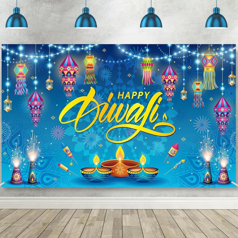 ARS Happy Diwali Backdrop for Home Diwali Banner Backdrop Festival of Lights Banner Deepavali Decorations Diwali Photo Booth Props Diwali Decorations - Image 1