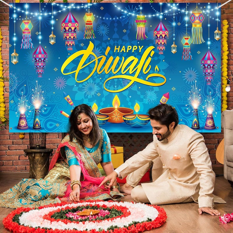 ARS Happy Diwali Backdrop for Home Diwali Banner Backdrop Festival of Lights Banner Deepavali Decorations Diwali Photo Booth Props Diwali Decorations - Image 4