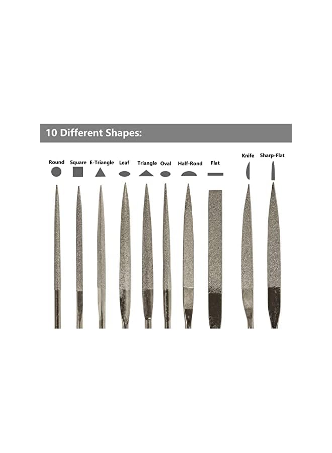 Yakamoz 10Pcs Mini Diamond Metal Files Set Micro Round Needle File Triangular Square Flat Riffler File Kit Wood Stone Glass Jewelry Fine File Tools for Jewelers Crafts Hobbies - 3x140mm - Image 4