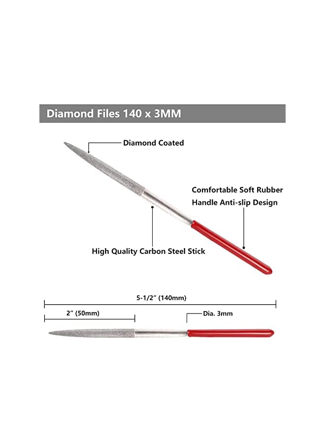 Yakamoz 10Pcs Mini Diamond Metal Files Set Micro Round Needle File Triangular Square Flat Riffler File Kit Wood Stone Glass Jewelry Fine File Tools for Jewelers Crafts Hobbies - 3x140mm - Image 5