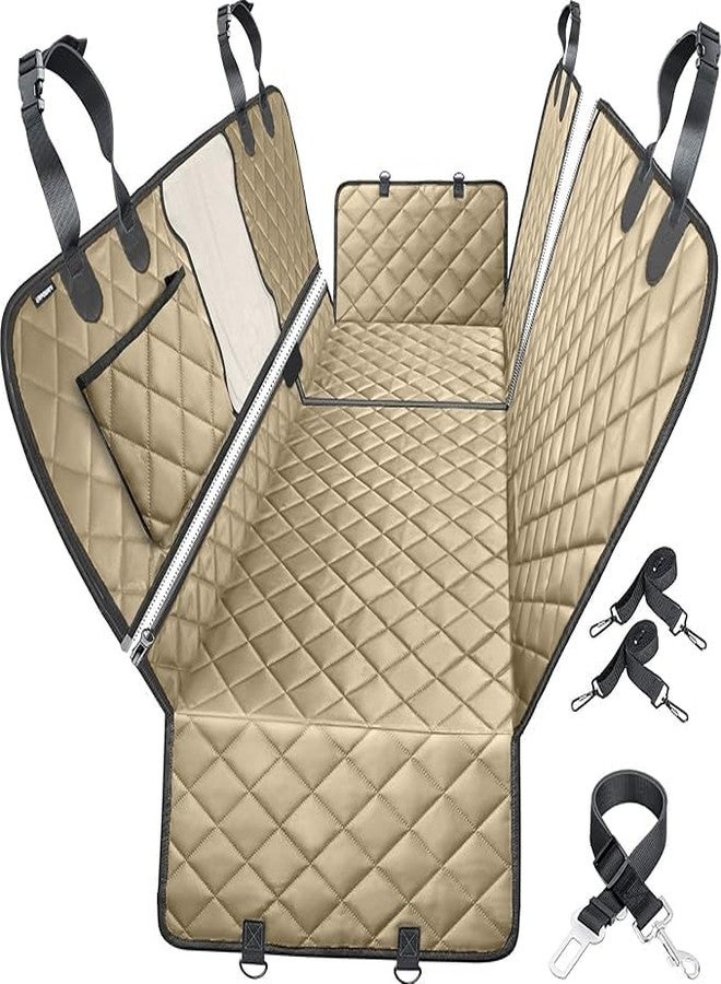 BLESSING PET SUPPLY 6-in-1 Dog Car Seat Cover for Back Seat, Waterproof Dog Car Hammock with Mesh Window, Non-Slip Pet Backseat Protector for Cars, Trucks and SUVs(Beige, 6 in 1 Dog CAR SEAT Cover) - Image 1