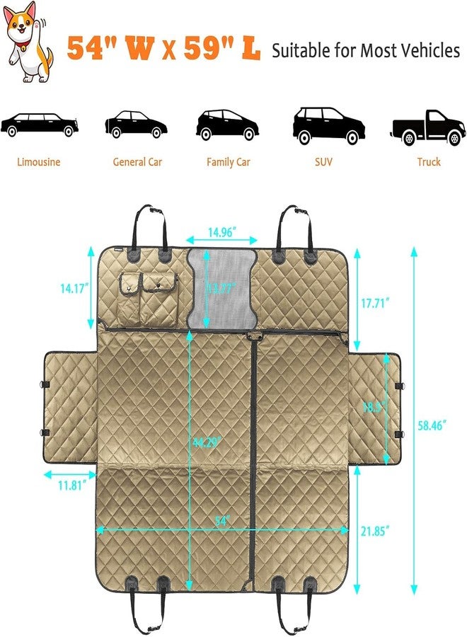 BLESSING PET SUPPLY 6-in-1 Dog Car Seat Cover for Back Seat, Waterproof Dog Car Hammock with Mesh Window, Non-Slip Pet Backseat Protector for Cars, Trucks and SUVs(Beige, 6 in 1 Dog CAR SEAT Cover) - Image 3