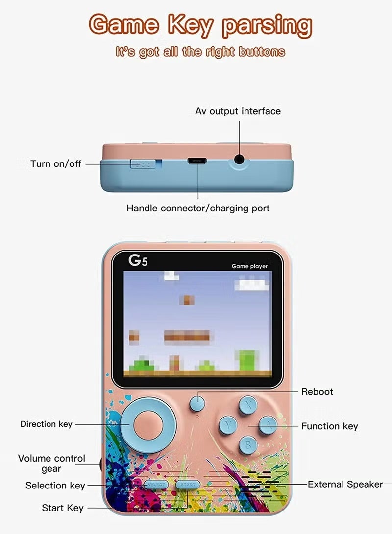 Retro Mini Handheld G5 Game Console Pink - Image 3
