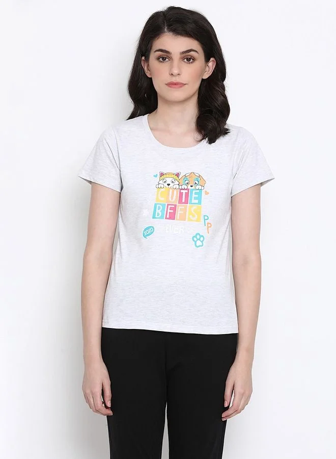 كلوفيا Clovia Print Me Pretty Top in Grey - Cotton Rich