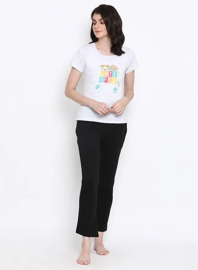 كلوفيا Clovia Print Me Pretty Top in Grey - Cotton Rich