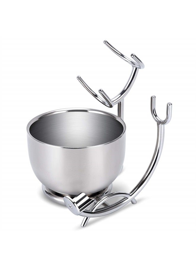 PerPro Shaving Stand and Double Stainless Steel Design Shave Soap Bowl - Forms Thick and Foamy Lather Quickly,Unbreakable and Rust Resistant for Smooth Wet Shaving - Image 1