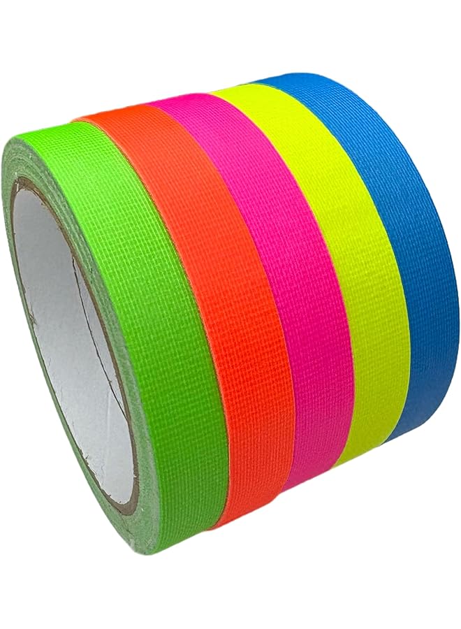 PROMASS Colored Gaffer Tape | Blue, Orange, Yellow, Pink & Green | Matte | No Residue | Easy Tear | Used for Masking, Marking, Labeling & Crafts | Width: 15mm | Length: 10m | 5 Rolls in 1 Pack  - Image 1