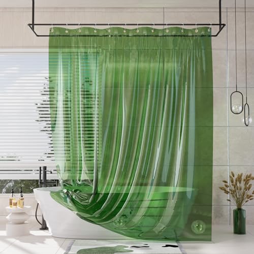 AmazerBath Long Shower Curtain Liner, 100% EVA Soft Clear Green Heavy Duty 78 inch Shower Curtain and Liner 2-in-1, 72x78 Plastic Bathroom Shower Curtain, 12 Rustproof Grommets & 3 Weighted Stones - Image 1