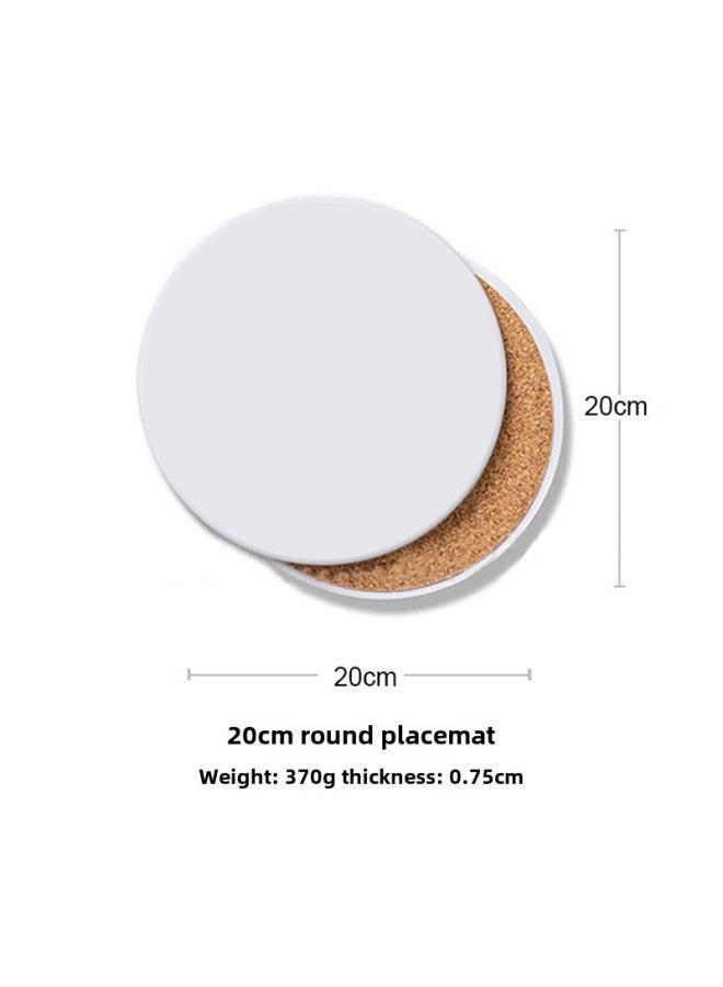 Blank Ceramic Absorbent Coaster White Embryo With Cork Support UV Print Painting Ceramic Tile-Color:Round 20cm-Specifications:Single Independent Bubble Bag Packaging  - Image 1